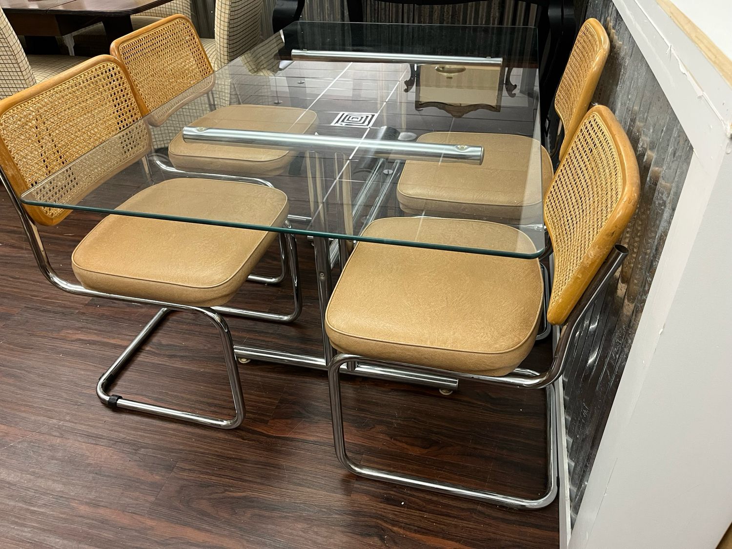 Vintage Marcel Breuer Cesca-stye Dining Set, 60” X 36” Glass Topped