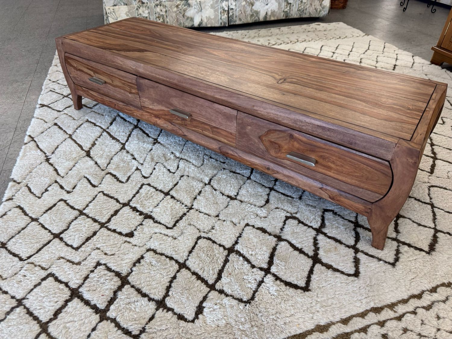 MCM Inspired Acacia Wood Low Console Bench