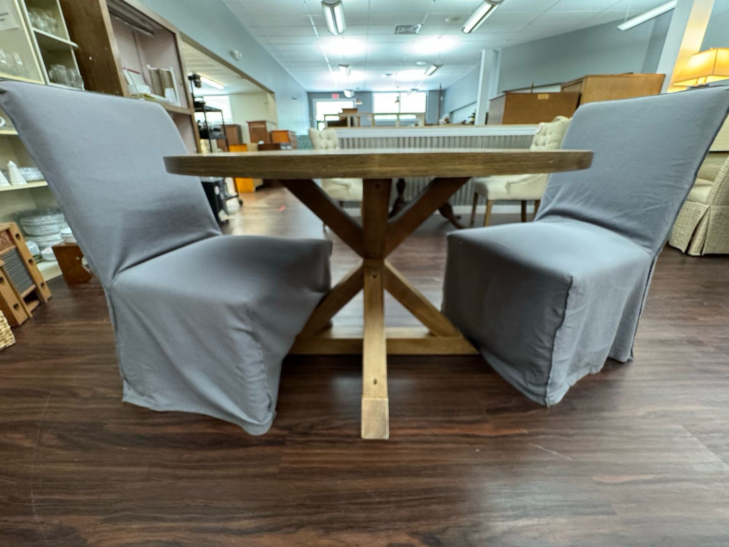 Chic Trestle Table + Slipcovered Chair Pair