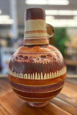 Vintage, Hand Made, Mexican Clay Pottery Water Jug w/Cup