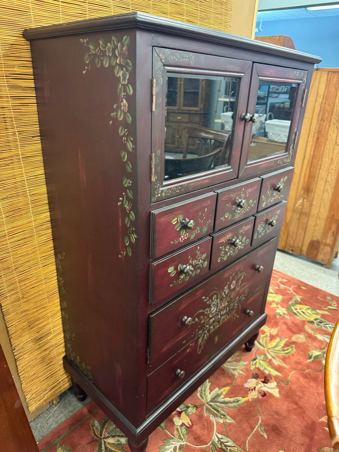 Vintage-Style Folk Floral Painted Cabinet