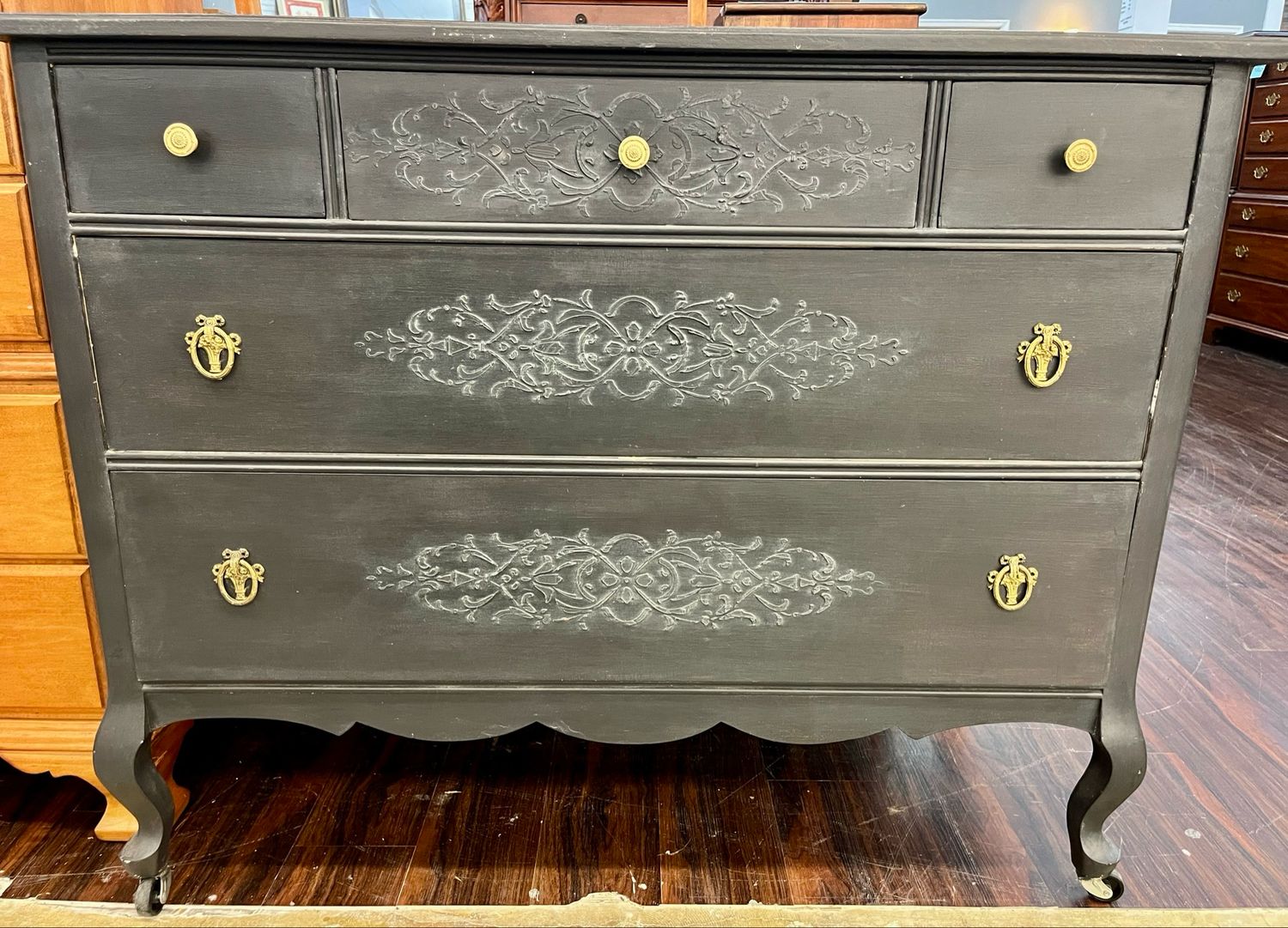 Chalk Painted Five Drawer Antique Dresser