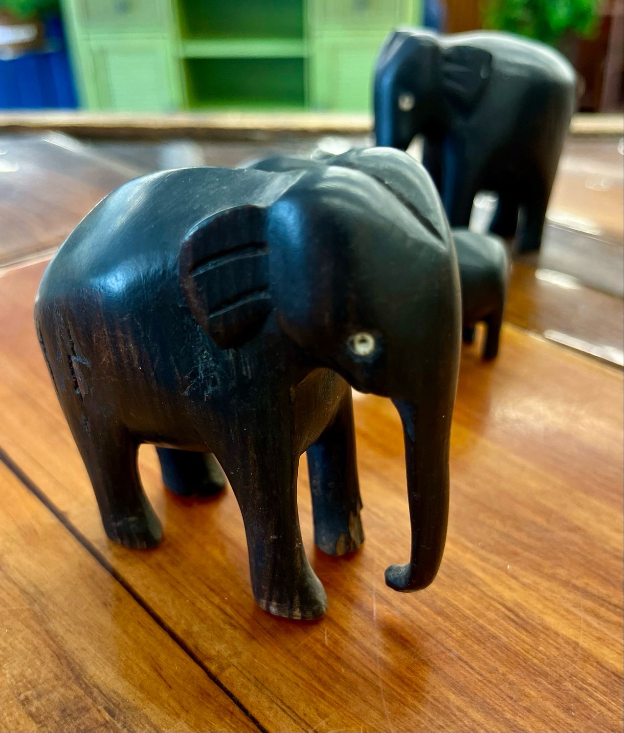 Vintage Set of 4 Ebony Elephant Figurines