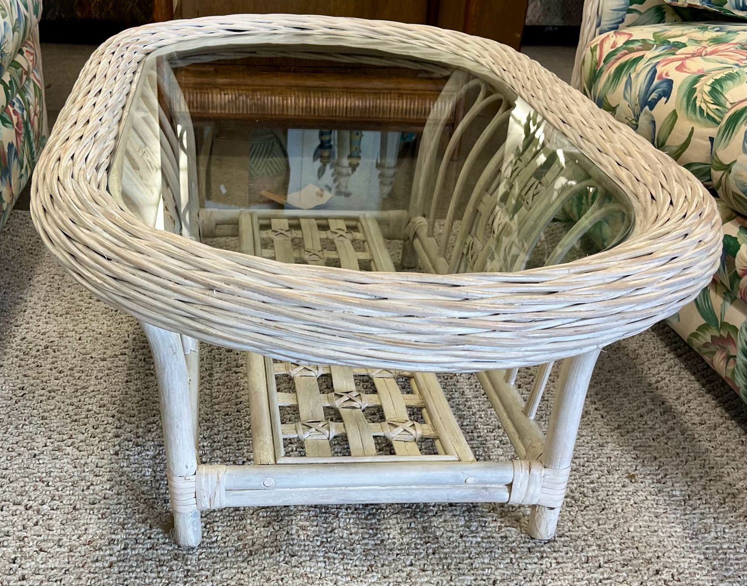 Whitewashed Wicker/Rattan Coffee Table