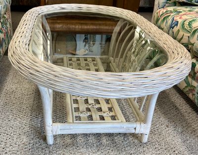 Whitewashed Wicker/Rattan Coffee Table