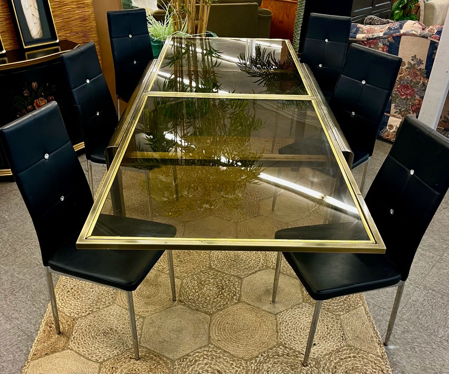 Glass &amp; Brass Contemporary Dining Table
