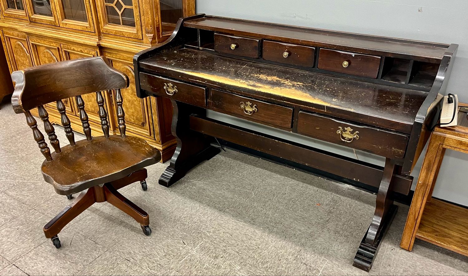 Vintage Solid Wood Desk &amp; Chair Set