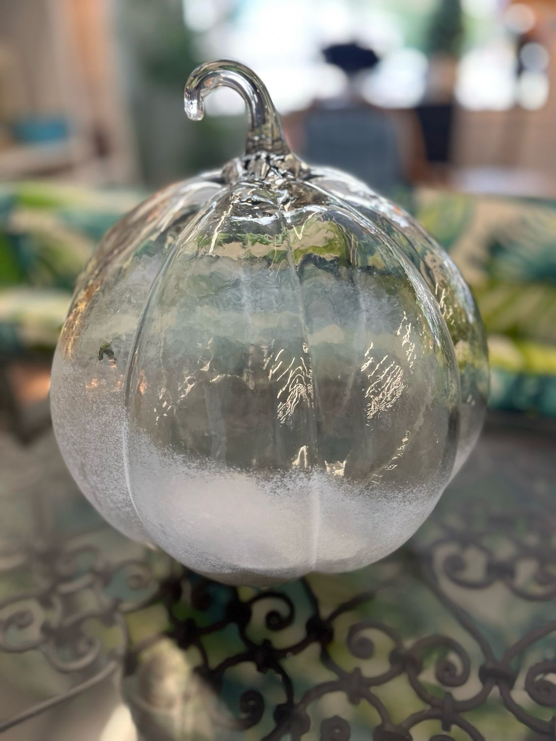 Pottery Barn 10” Blown Glass Pumpkin