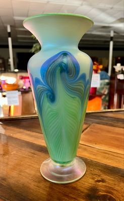 Iridescent Pulled Feather Art Glass