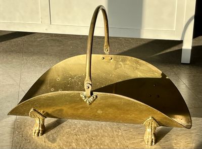 Vintage Brass Pawfoot Firewood Holder