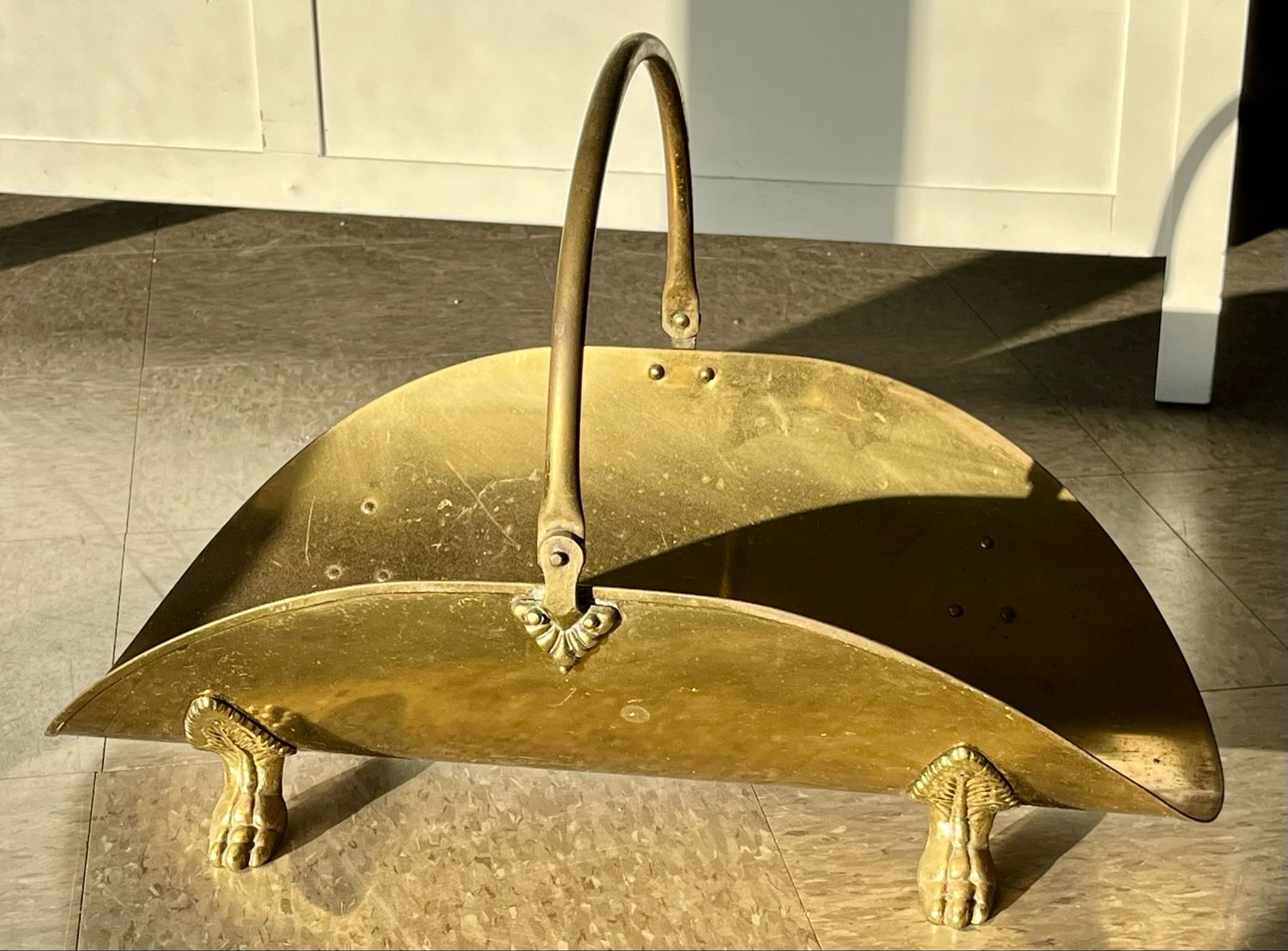 Vintage Brass Pawfoot Firewood Holder Vintage Brass Pawfoot Firewood Holder
