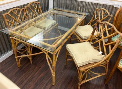5 PC Chinese Chippendale Rattan Dining Set