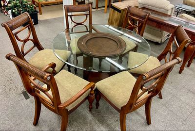 7 PC Round Glass Topped Dining Set