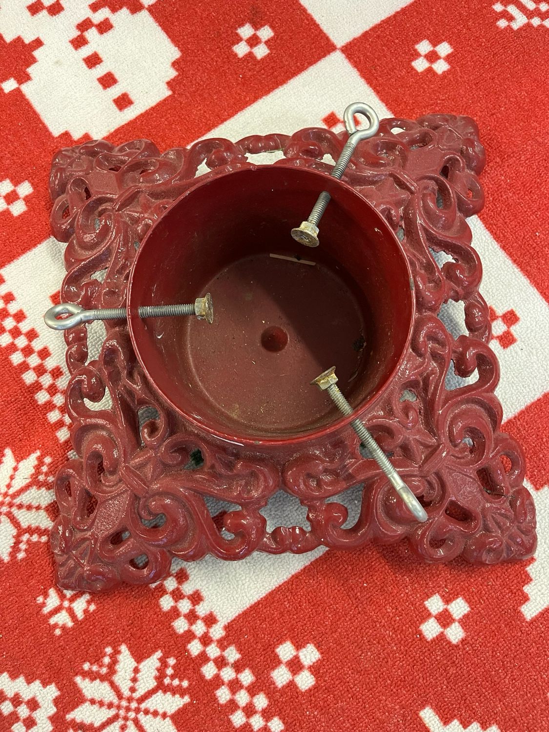 Cast Iron Christmas Tree Stand-Red Filligree Cast Iron Christmas Tree Stand-Red Filligree