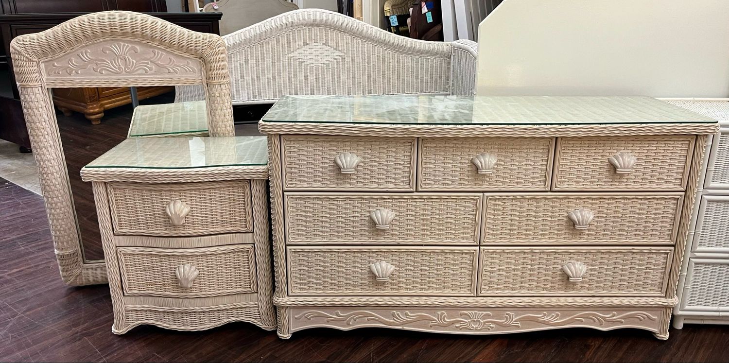 3 PC Off-White Wicker Dresser Set