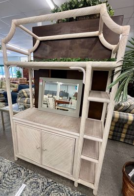 Vintage Pagoda Style Rattan Etagere