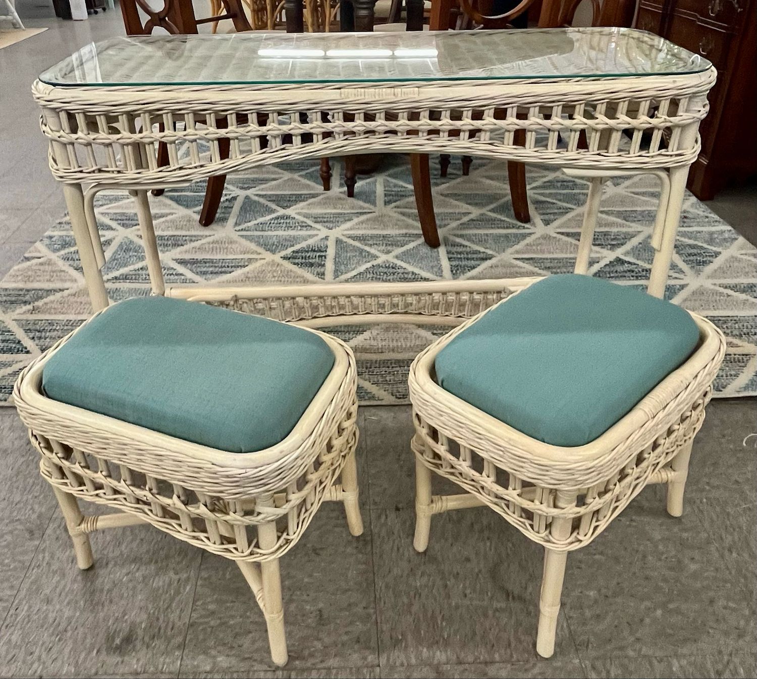 Wicker Console Table &amp; Two Stools