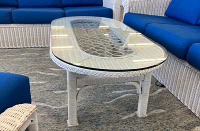 White Wicker + Glass Coffee Table White Wicker + Glass Coffee Table
