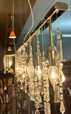 Crystal and Chrome Chandelier 45” L Crystal and Chrome Chandelier 45” L