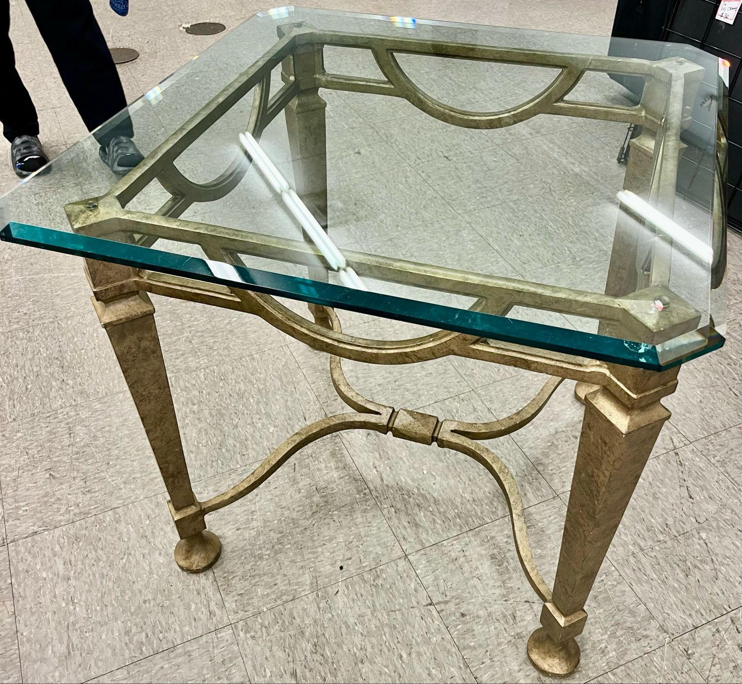 Gilded Hollywood Regency Glass Top End Table