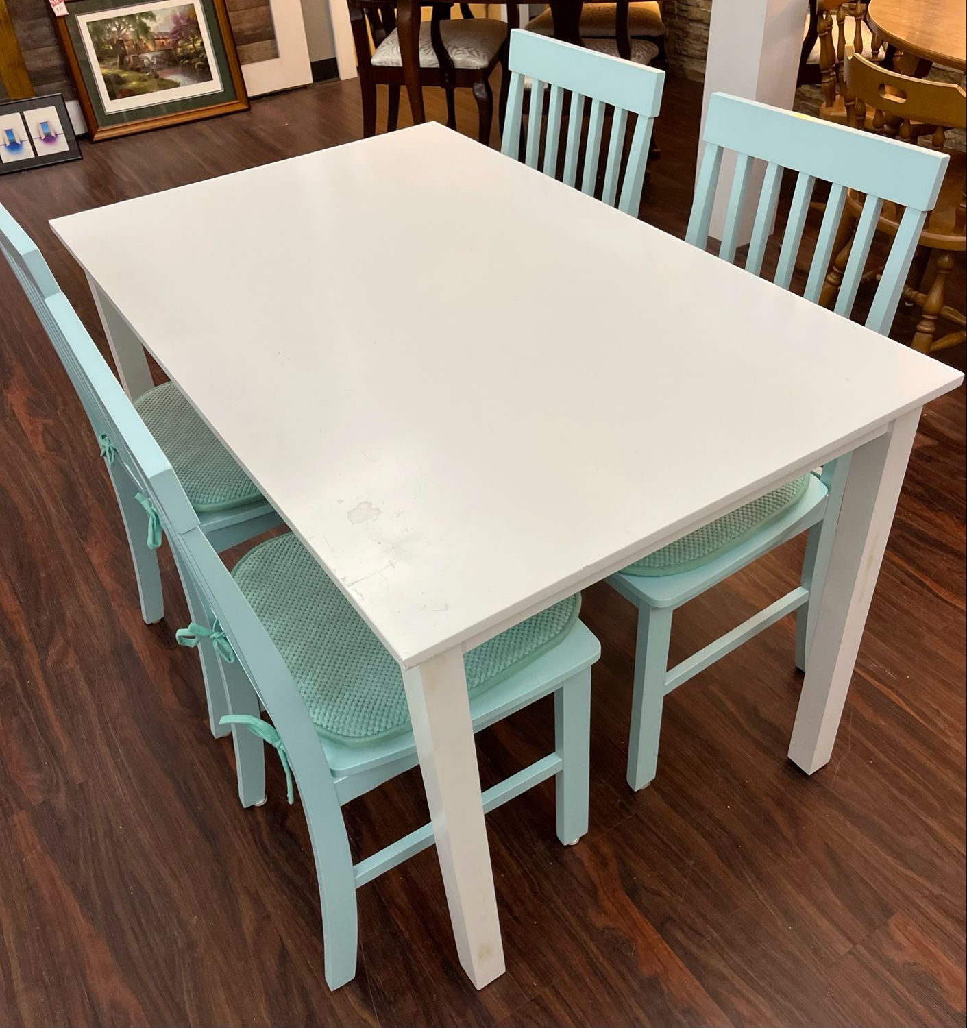 5 PC Dining Set with Four Aqua Chairs