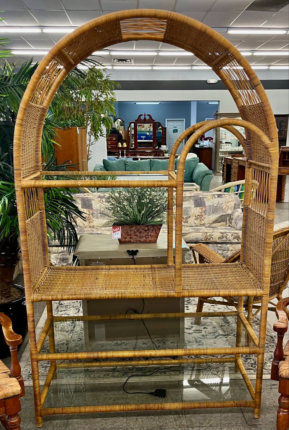 Boho Chic Wicker Double Arch Etagere Boho Chic Wicker Double Arch Etagere