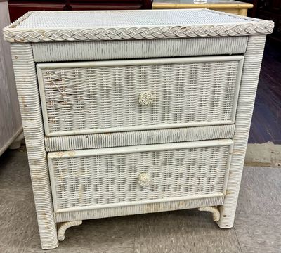 White Wicker Nightstand by Henry Link White Wicker Nightstand by Henry Link