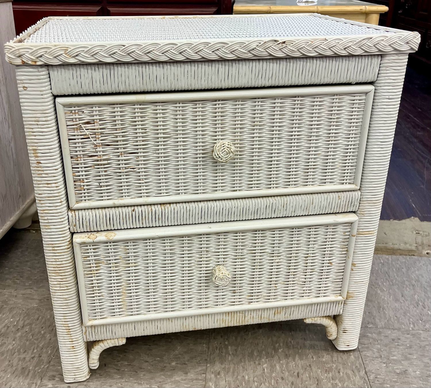 White Wicker Nightstand by Henry Link White Wicker Nightstand by Henry Link