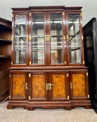 2 PC Vintage Chinoiserie China Cabinet