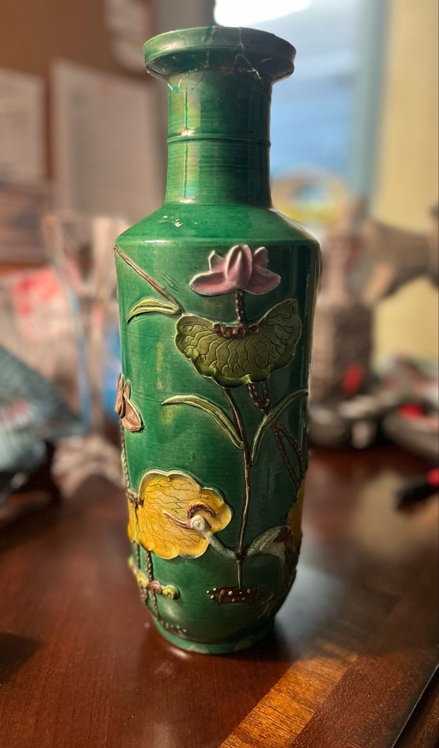 Chinese Fahua Style Green Vase Chinese Fahua Style Green Vase