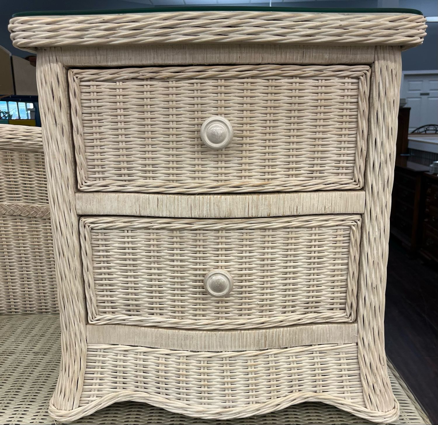 2 Drawer Glass Topped Wicker Nightstand 2 Drawer Glass Topped Wicker Nightstand