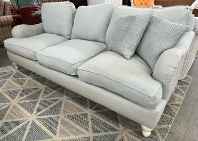 Pale Aqua Linen Sofa + Feather Encased Cushions Pale Aqua Linen Sofa + Feather Encased Cushions