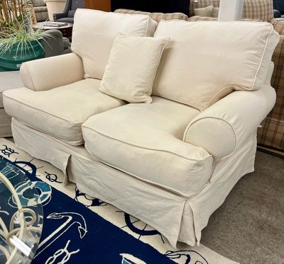 Creamy White Twill Slipcovered Loveseat Creamy White Twill Slipcovered Loveseat