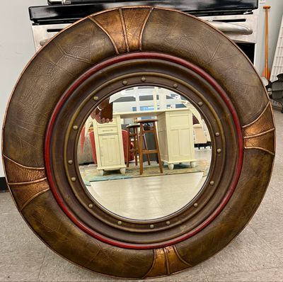Round Rustic Beveled Mirror