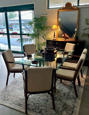 Vintage 7 PC Rattan &amp; Glass Dining Set