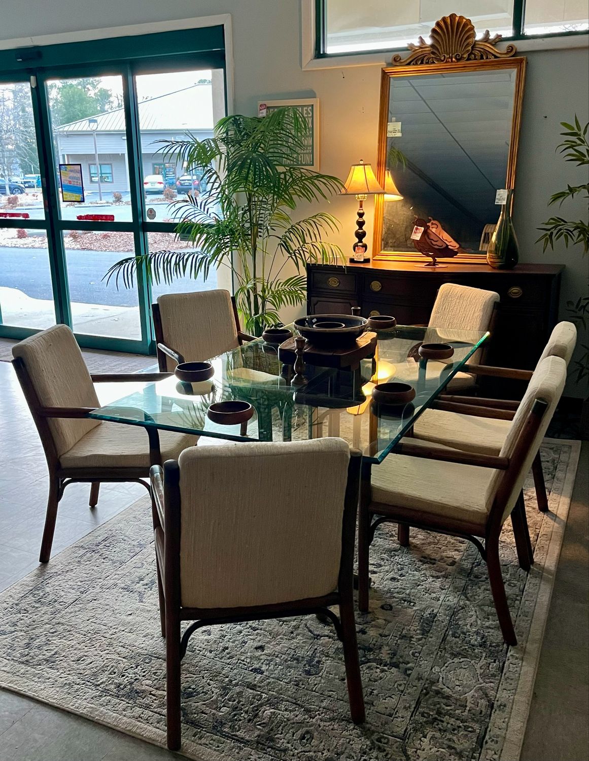 Vintage 7 PC Rattan &amp; Glass Dining Set