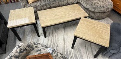 3PC Faux Travertine Table Set by Ashley Furniture