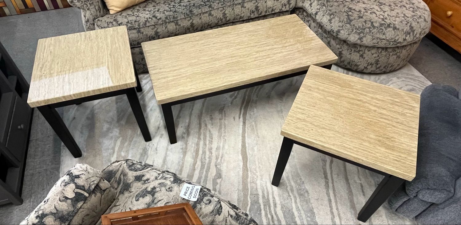 3PC Faux Travertine Table Set by Ashley Furniture