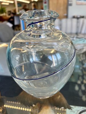 Blue Swirl Handblown Art Glass Vase