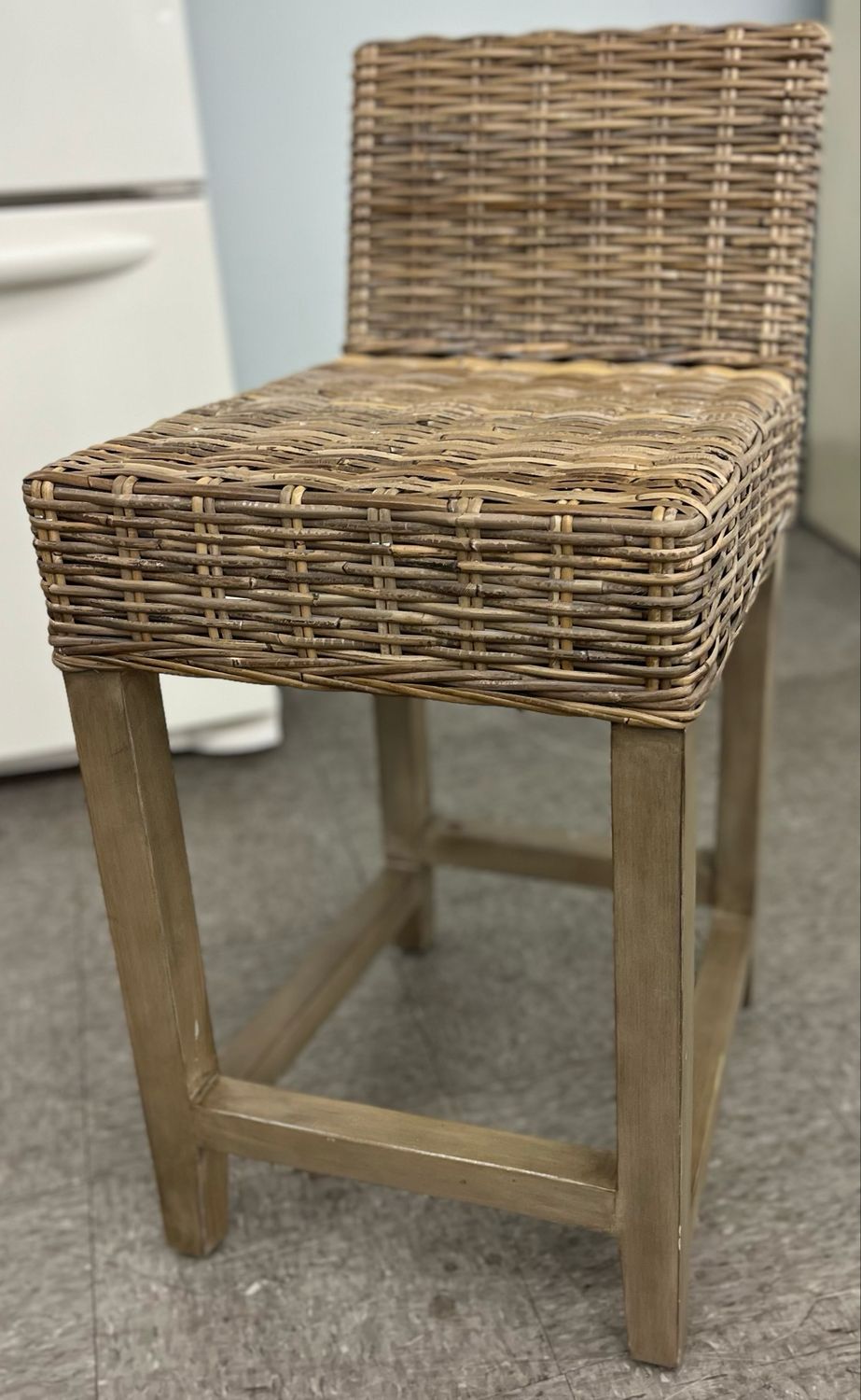 Wood &amp; Wicker Counter Stool