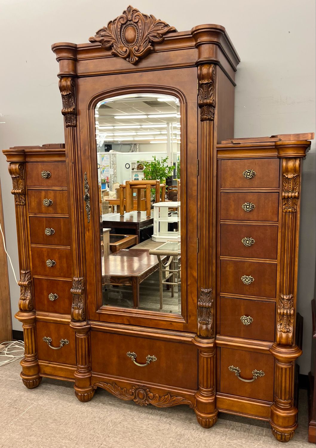Reproduction Edwardian Era Wardrobe with 15 Drawers Reproduction Edwardian Era Wardrobe with 15 Drawers