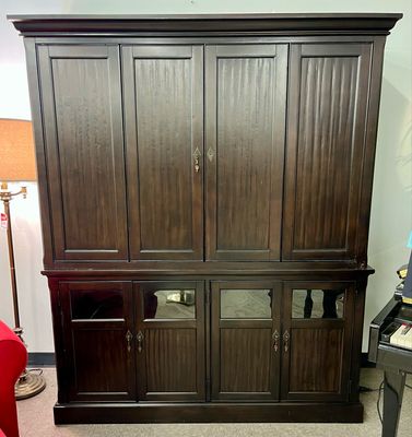 2 PC Dark Wood Entertainment Center Armoire
