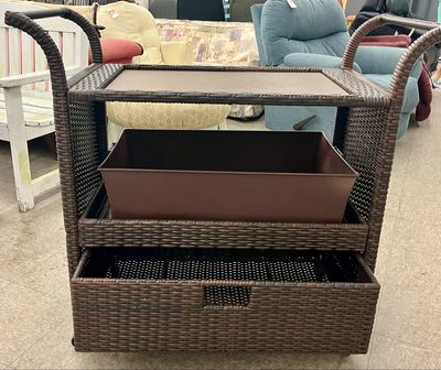 Outdoor Wicker Serving-Bar Cart