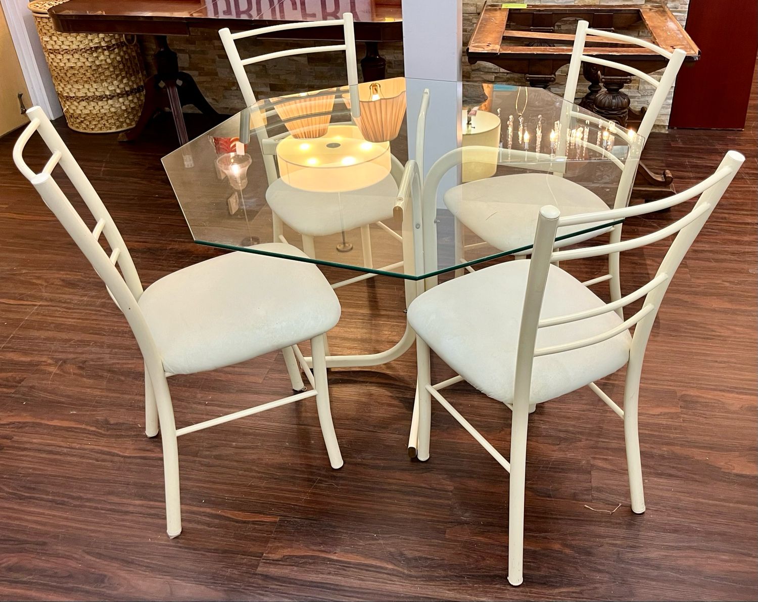 5 PC Metal &amp; Octagonal Glass Top Dining Set