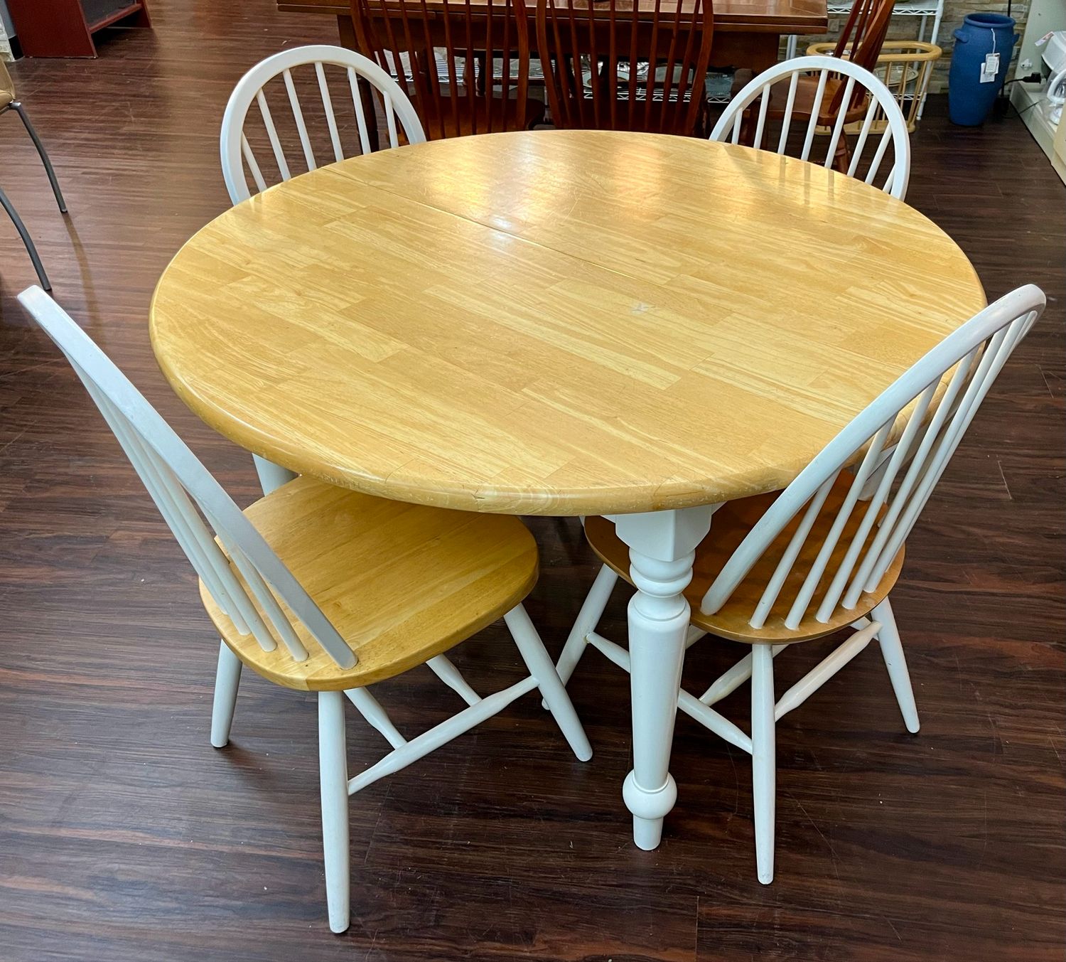 5 PC White with Pine Windsor Chair Dining Set