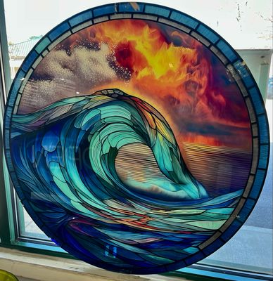 Sea Waves Tempered Glass Art Piece 39” Diameter