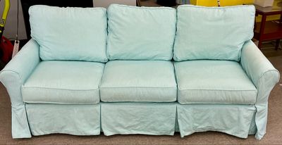 Beachy, Aqua &amp; White Striped 78” L Sofa