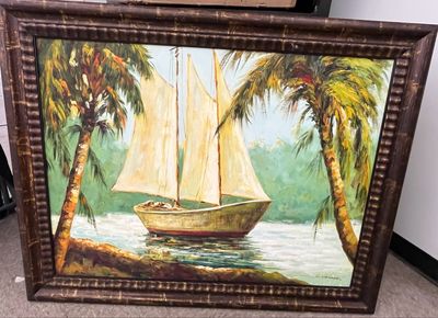 Large, Framed Acrylic Painting on Canvas