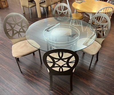 Brushed Steel &amp; Glass 5 PC Dining Set