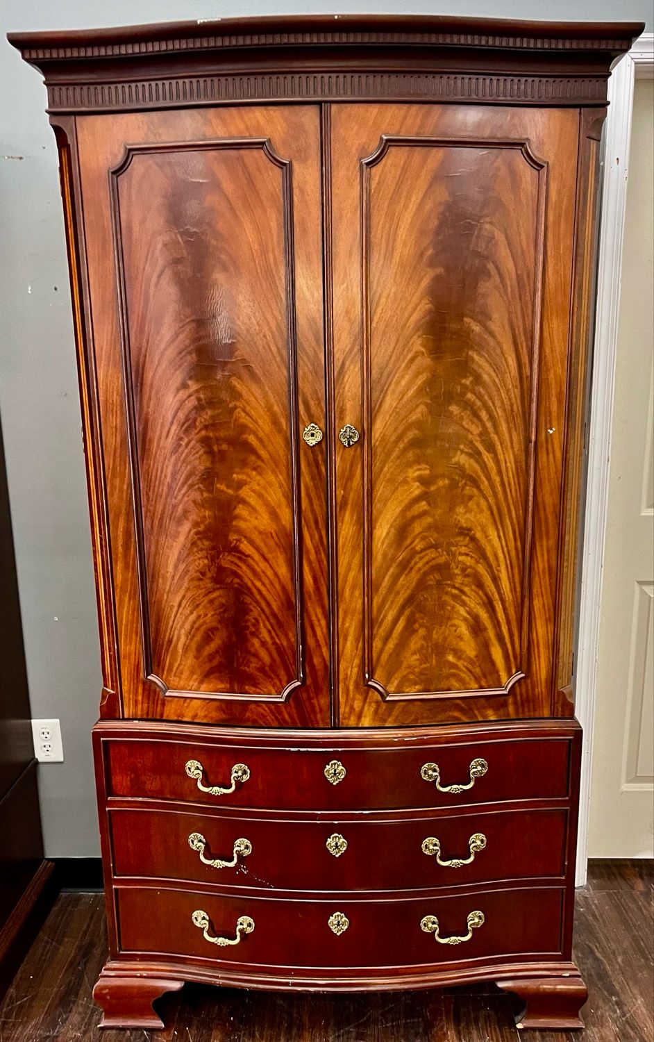Flame Mahogany Chippendale Armoire by Baker Furniture Flame Mahogany Chippendale Armoire by Baker Furniture